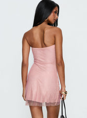 Jemira Strapless Shimmer Mini Dress Pink