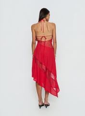 Down With Love Asymmetrical Midi Dress Red