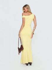 Get Lucky Drape One Shoulder Maxi Dress Lemon Yellow