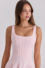 pink cotton lace up midi sundress