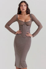 mocha corset midi dress