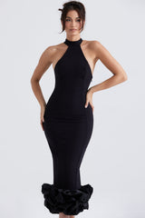 black peplum midi dress