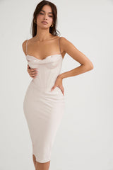 crystal satin corset midi dress