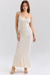 ecru rose embroidered maxi dress