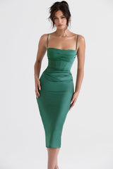 forest draped corset midi dress