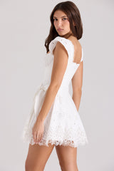 white broderie anglais frill mini dress