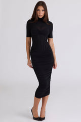 black semi sheer midi dress