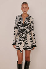ARLETTE SLEEVED MINI DRESS - BRODIE SAND