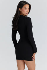 black crepe keyhole silhouette mini dress