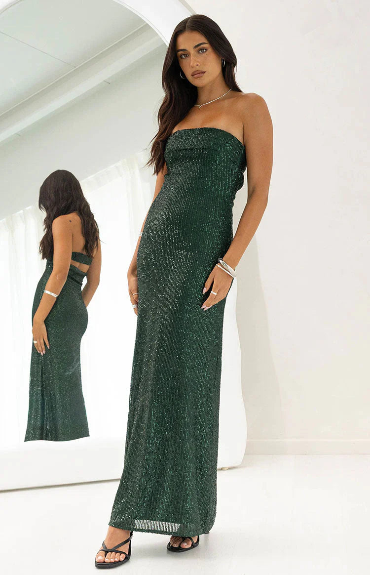 Maiah Emerald Green Sequin Maxi Dress