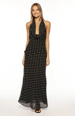 North Black Polka Dot Cowl Neck Maxi Dress
