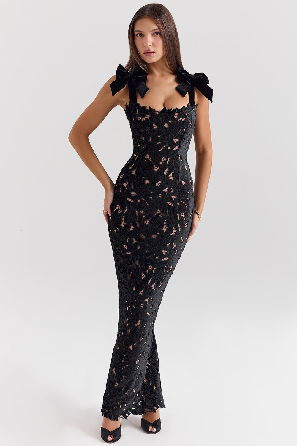 black velvet lace maxi dress