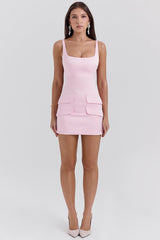 rose shadow satin sleeveless mini dress - sale