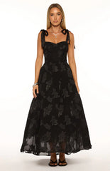Lily Black Tie Shoulder Formal Maxi Dress