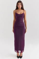 grape mesh corset maxi dress