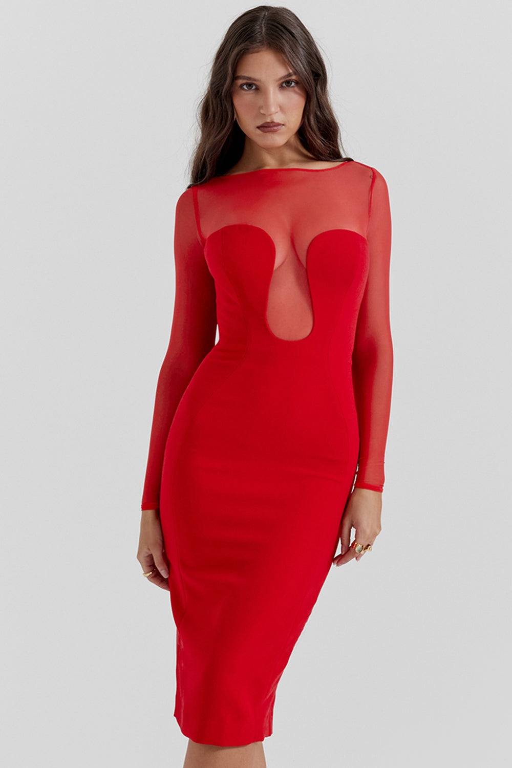 scarlet plunge midi dress