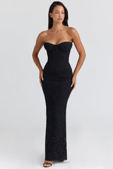 black lace corset maxi dress