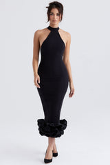 black peplum midi dress