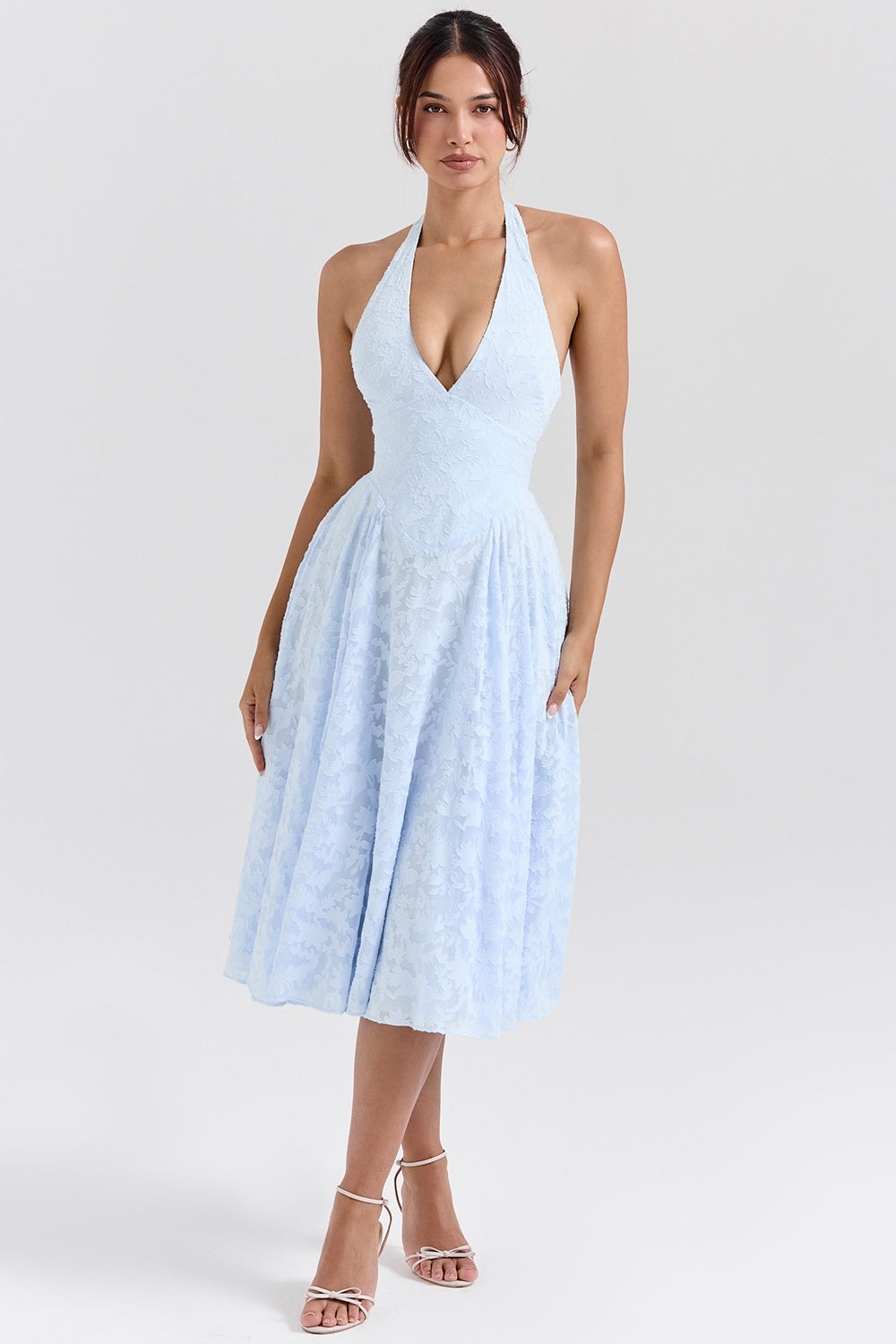 bluebell floral jacquard halter midi dress