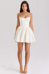 ivory cotton strapless corset mini dress