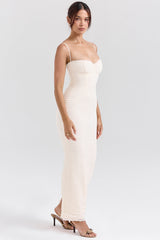 cream tea frill lace midi dress