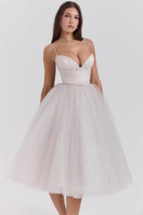 french dove tulle midi dress - sale