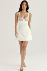 ivory satin and lace mini dress