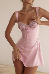 rose satin and lace mini dress