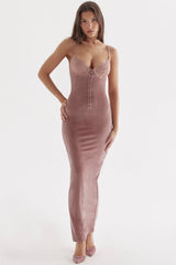 soft pink velvet midi dress