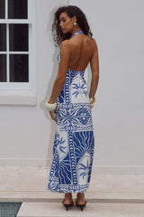 JOANNA PLUNGE HALTER MAXI DRESS - JOANNA BLUE