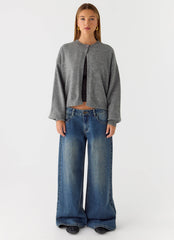 Annie One Button Cardigan - Marle Grey