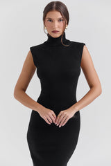 black cashmere blend turtle neck midi dress