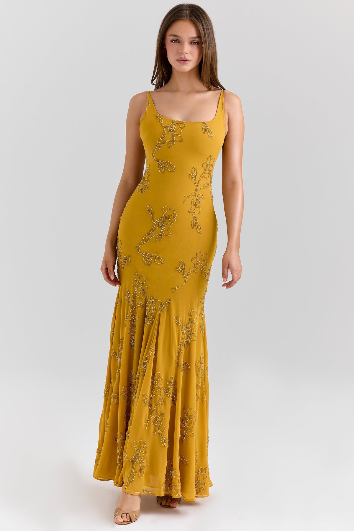 gold embellished hand beaded maxi dress