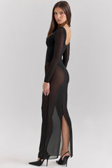 black mesh maxi dress with bodysuit