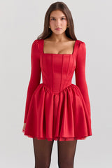 holly red removable bow tulle mini dress - sale