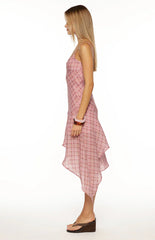 Milla Pink Plaid Hanky Hem Midi Dress