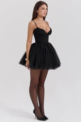 black tulle mini dress - sale