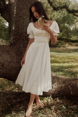 white broderie anglais babydoll midi dress