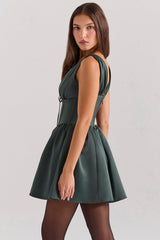 forest green satin mini dress