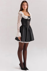 black lace ruffle mini dress - sale