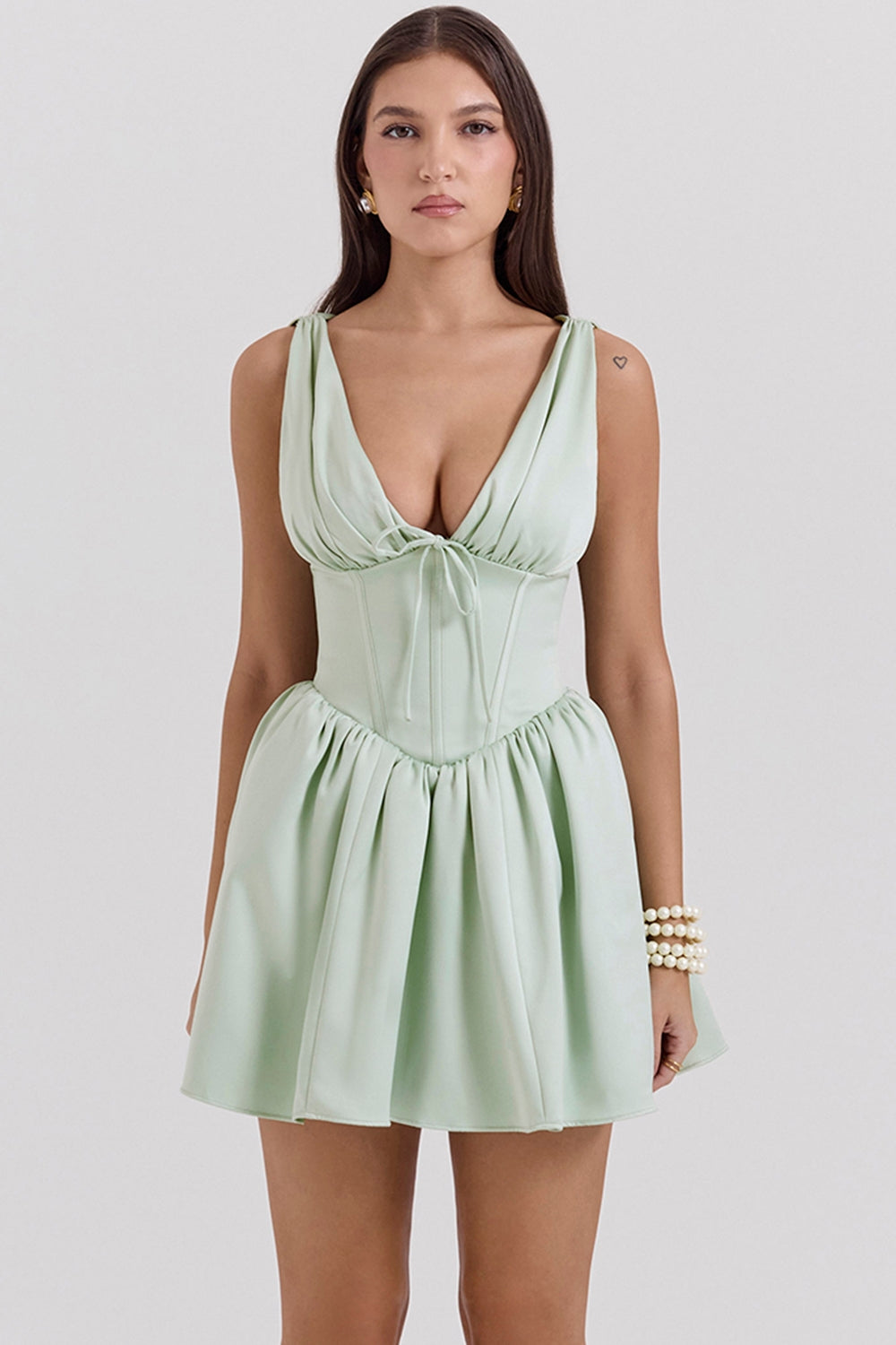 pistachio satin mini dress - sale