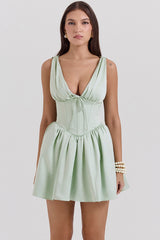 pistachio satin mini dress - sale