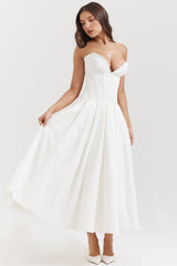 white strapless midi dress