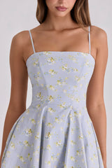 blue wildflower floral print cotton mini sundress