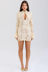 buttermilk keyhole lace mini dress