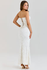 ivory lace corset maxi dress