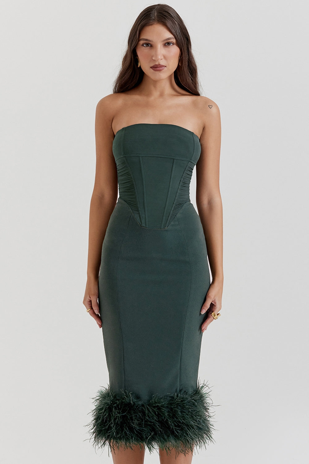 emerald green strapless corset dress