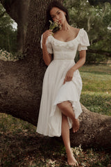 white broderie anglais babydoll midi dress