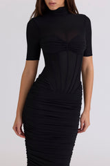 black semi sheer midi dress