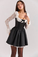 black lace ruffle mini dress - sale